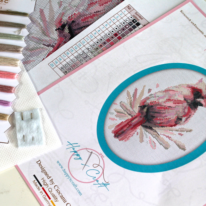 Female Cardinal Bird Counted Cross Stitch Kit Set