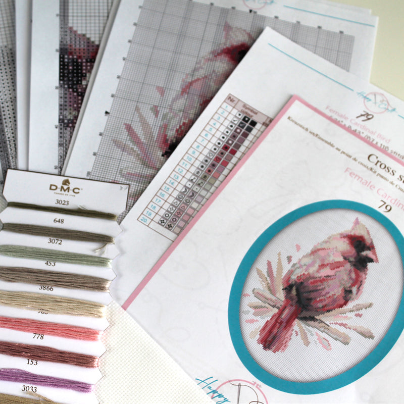 Female Cardinal Bird Counted Cross Stitch Kit Set