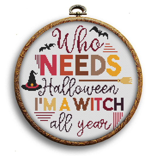 Halloween witch quote cross stitch pattern PDF