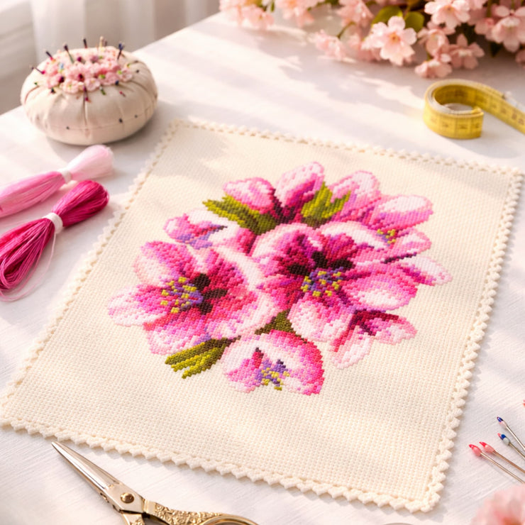 Cherry Blossom Cross Stitch Pattern PDF Download – Happy x craft