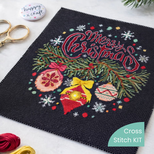 Christmas cross stitch kit set for adults including fabric, threads and pattern design