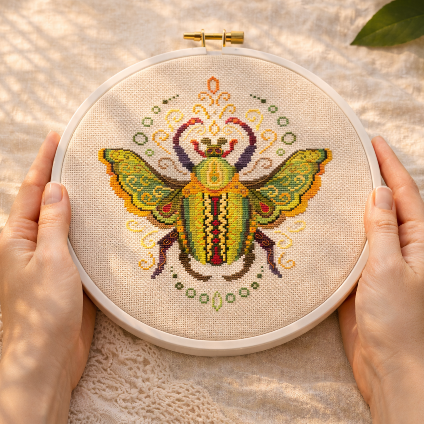 Colorado insect cross stitch pattern inspired by nature and symmetry