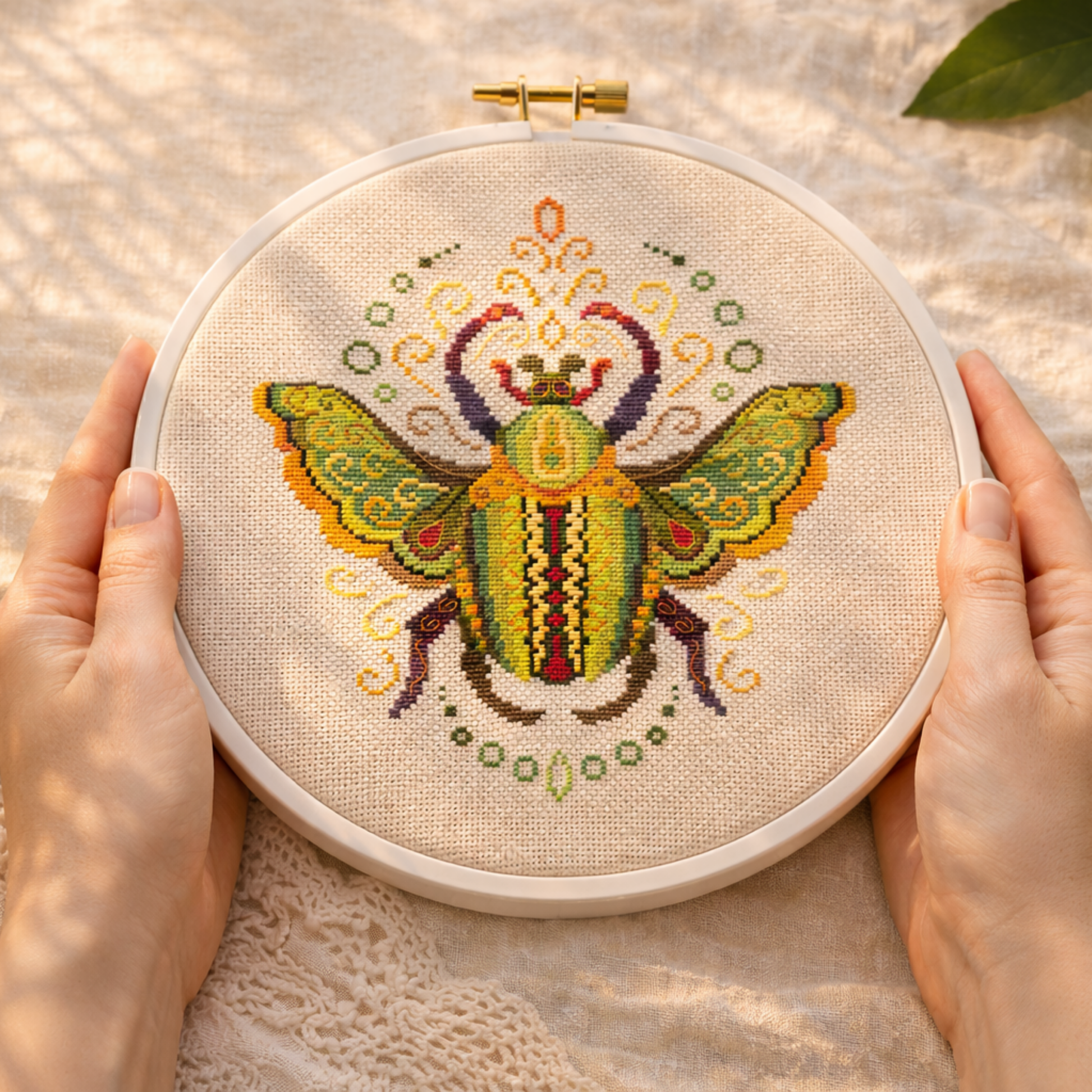 Colorado insect cross stitch pattern inspired by nature and symmetry