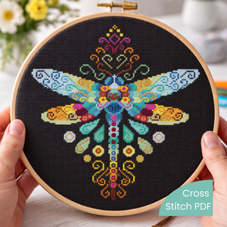 Cross Stitch Pattern Swirl Dragonfly PDF – Folk Art Dragonfly Embroide ...
