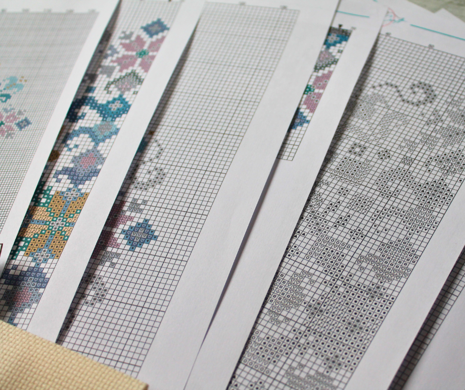 Embroidery kit with pattern sheets,  for geometric blue levender mandala pattern 