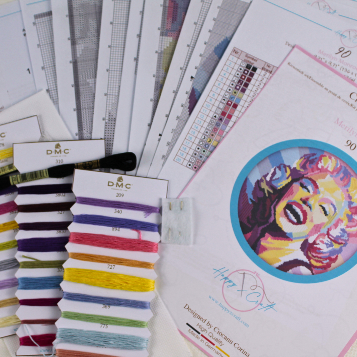 Marilyn Monroe Counted Cross Stitch Kit with embroidery materials