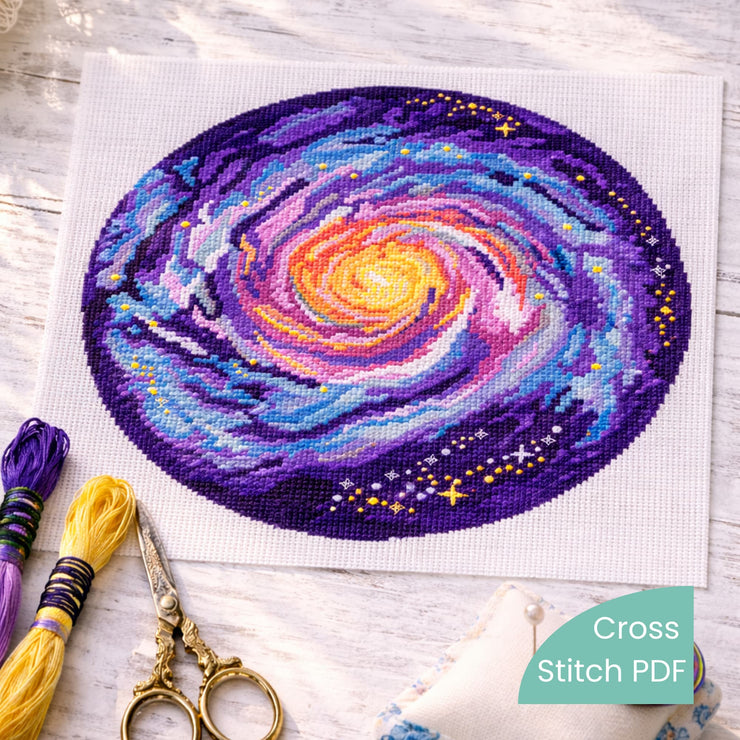 Milky Way Galaxy Cross Stitch Pattern PDF – Cosmic Spiral Embroidery C ...