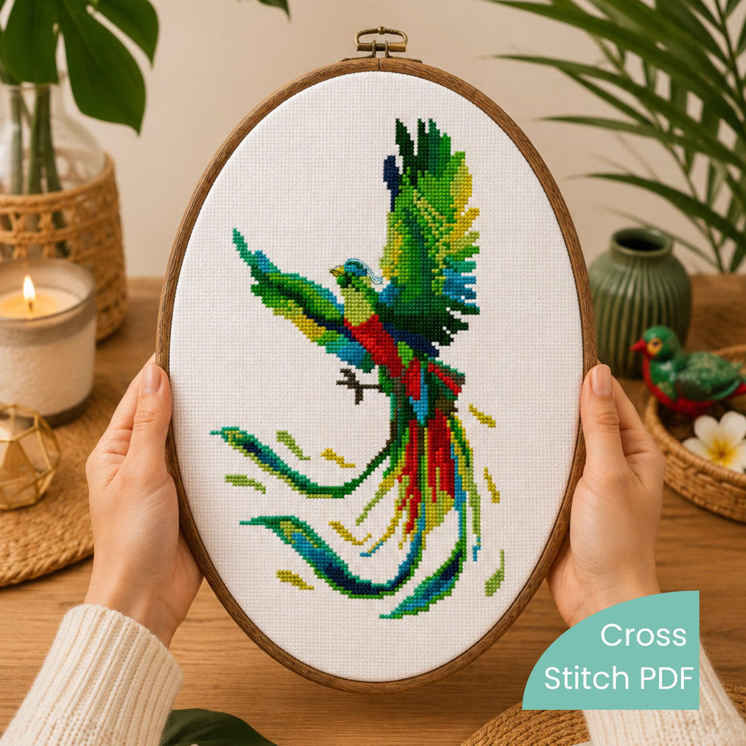 Quetzal Bird Cross Stitch Pattern PDF – Tropical Wildlife