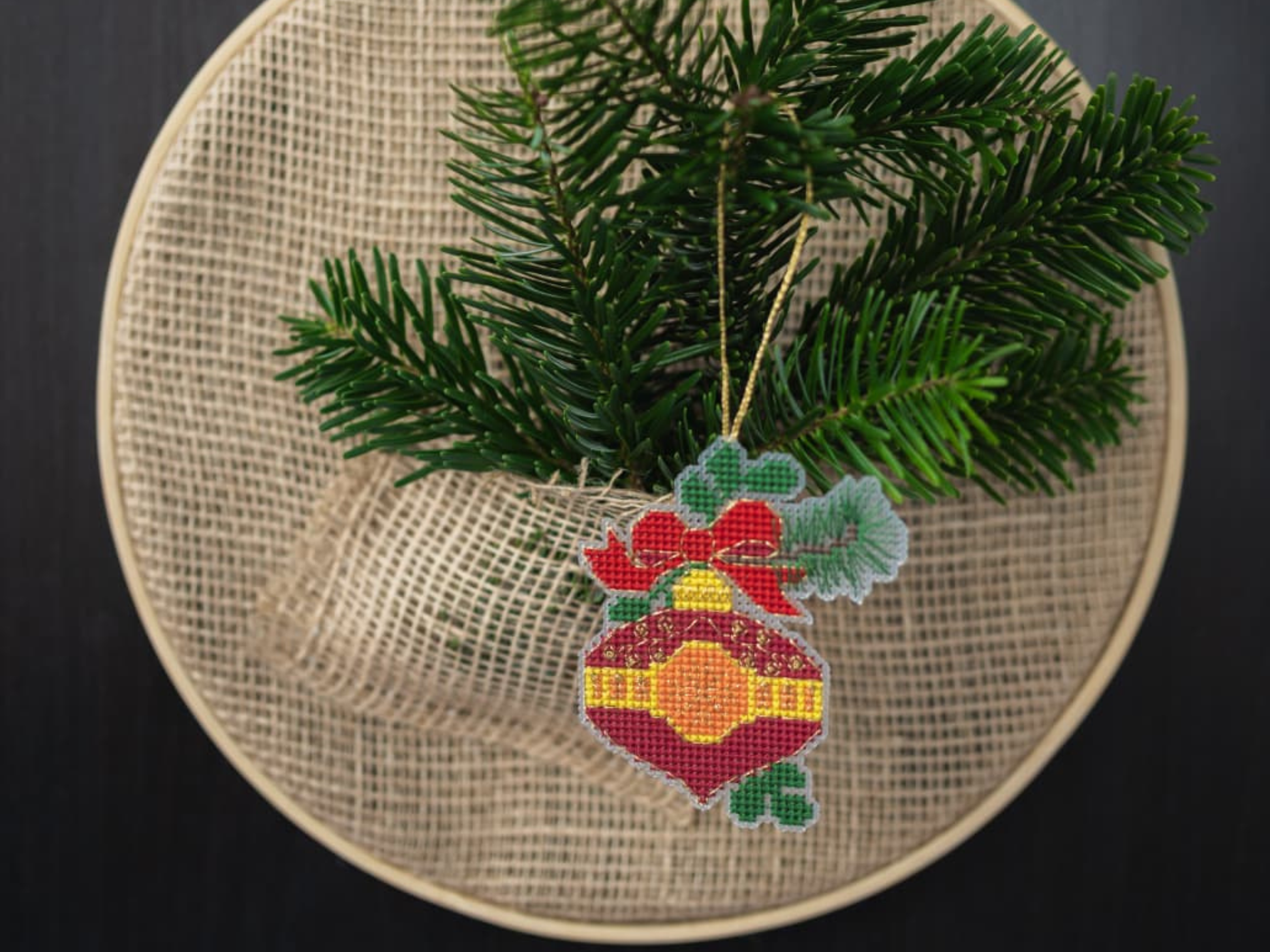 Red Holiday decor cross stitched