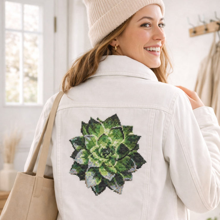 succulent embroidery kit Realistic Succulent Cross Stitch Kit – Botanical Embroidery Set, Moder –  Happy x craft