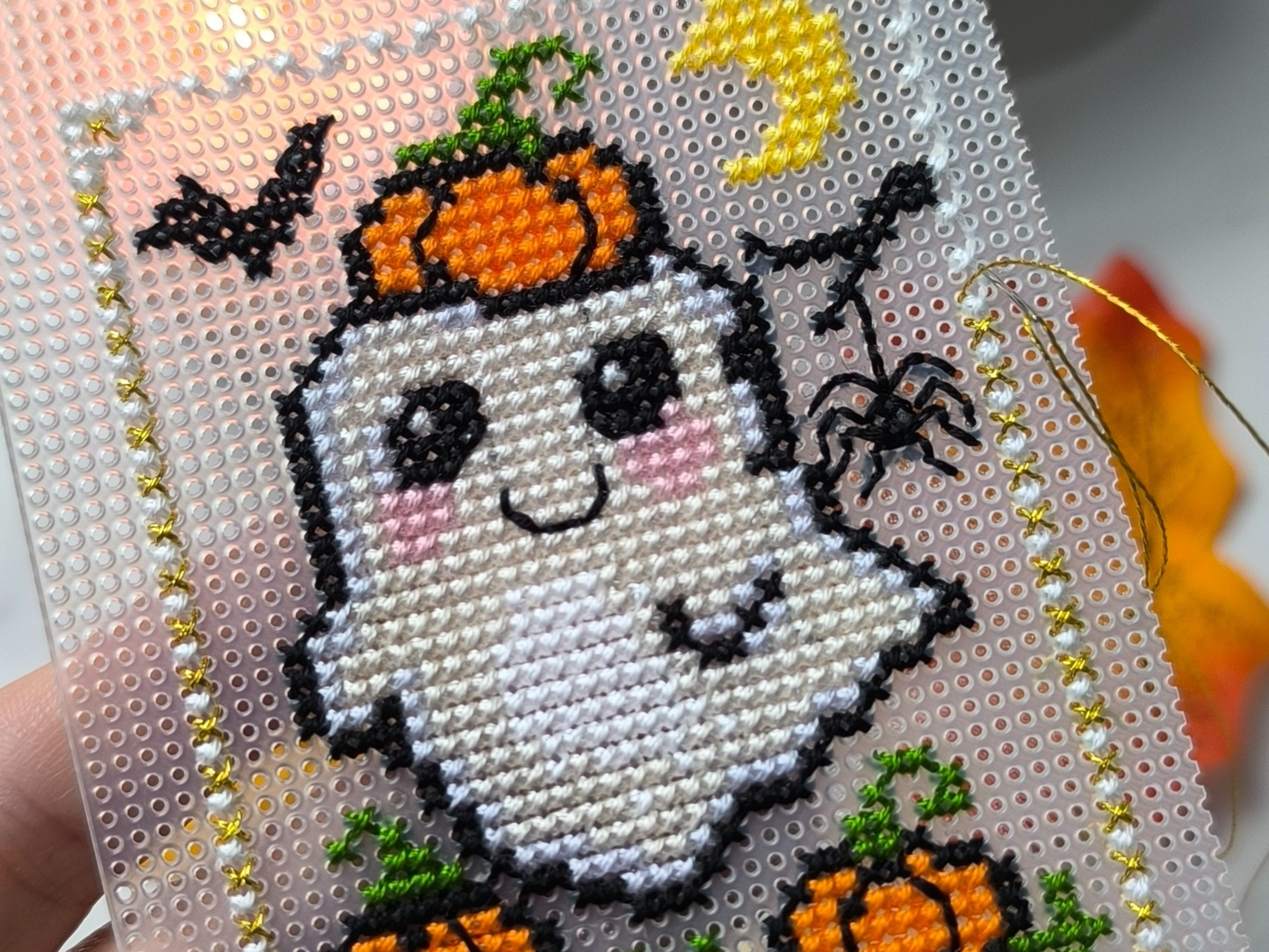 Halloween Ghost Cross Stitch Pattern. Plastic Canvas Ornament PDF