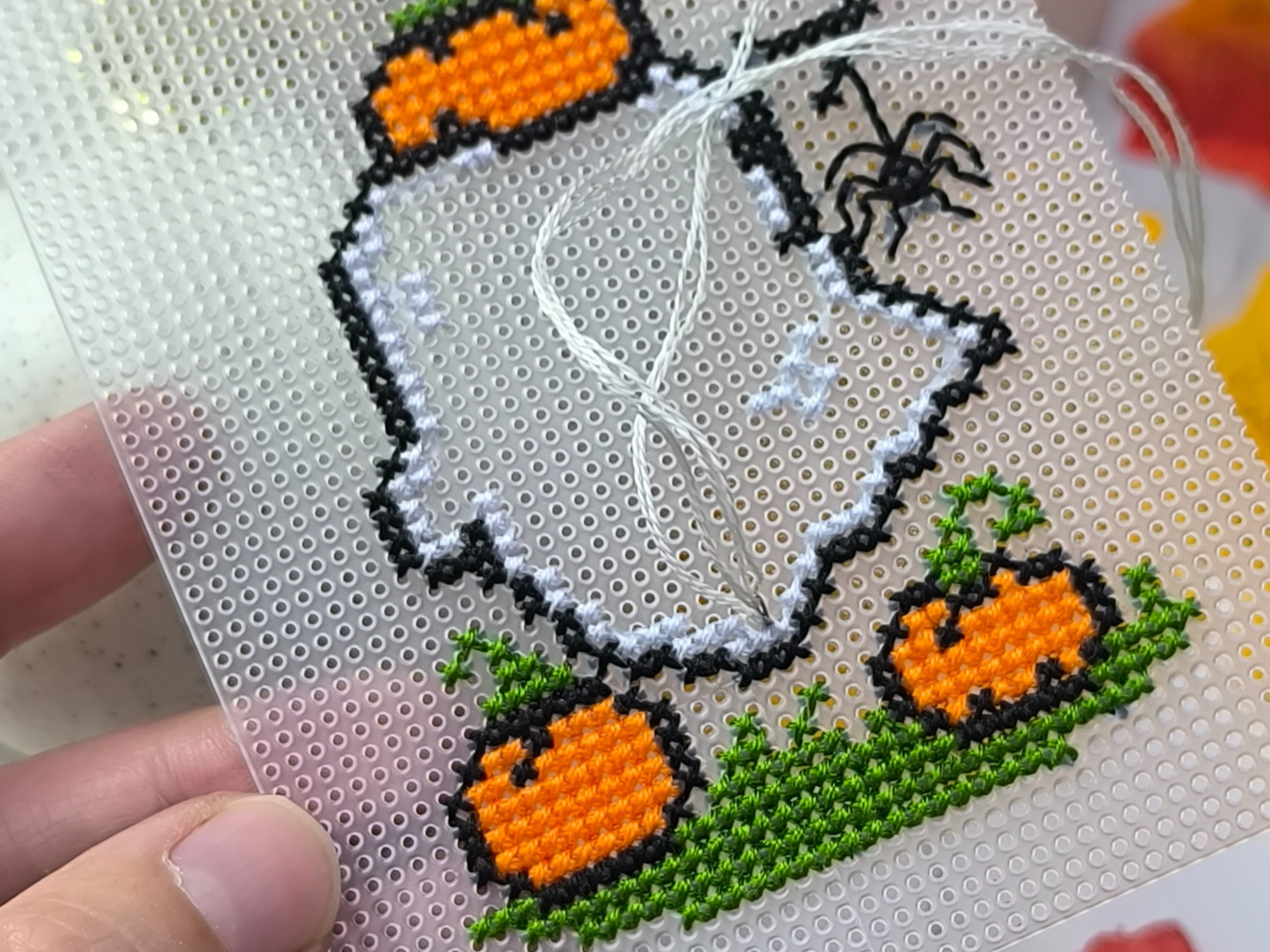 Halloween Ghost Cross Stitch Pattern. Plastic Canvas Ornament PDF