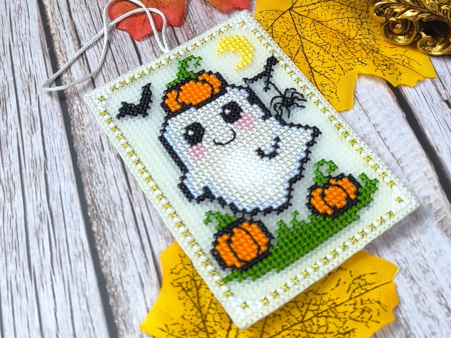 Halloween Ghost Cross Stitch Pattern. Plastic Canvas Ornament PDF