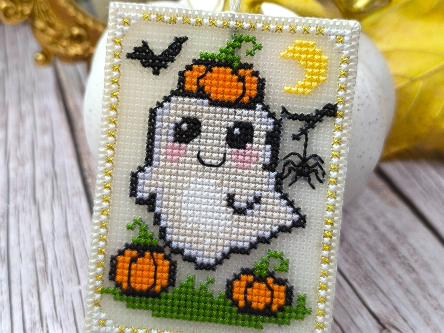 Halloween Ghost Cross Stitch Pattern. Plastic Canvas Ornament PDF