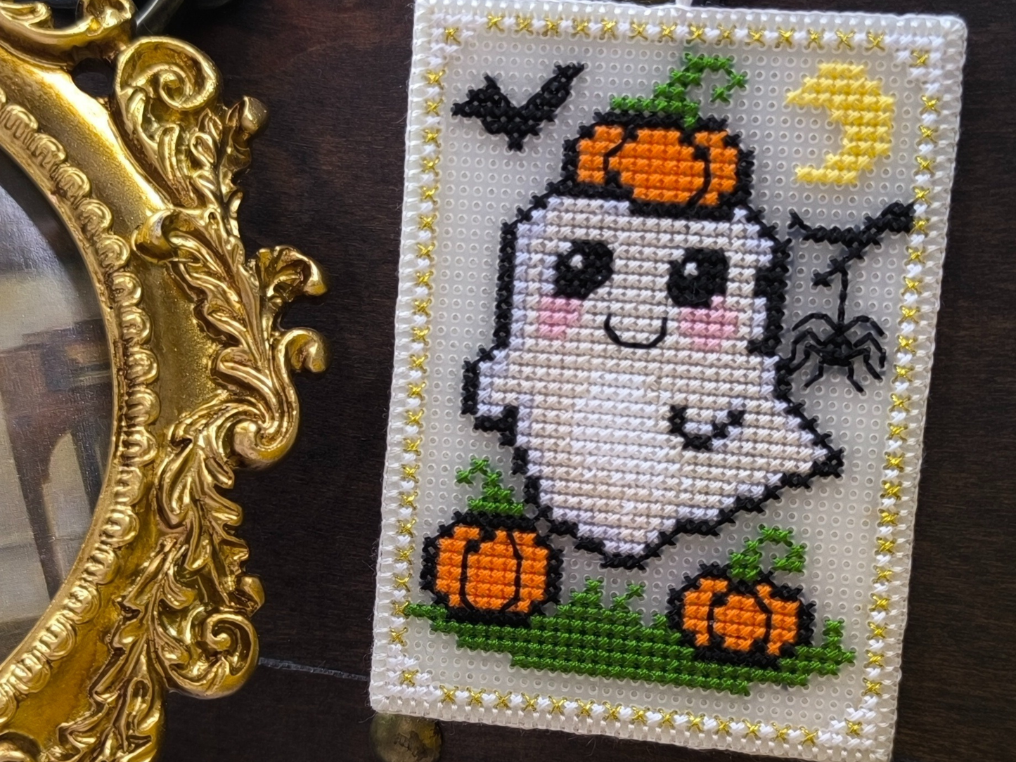 Halloween Ghost Cross Stitch Pattern. Plastic Canvas Ornament PDF