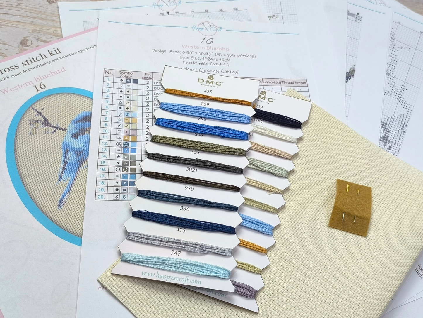 Western bluebird cross stitch kit with DMC threads