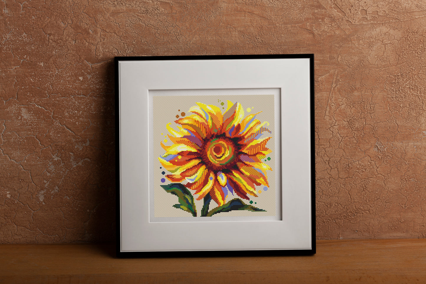 Cross stitch Sunflower embroidery in a frame