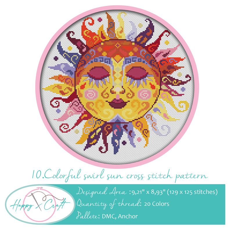 Colorful swirl sun cross-stitch kit by happy x craft