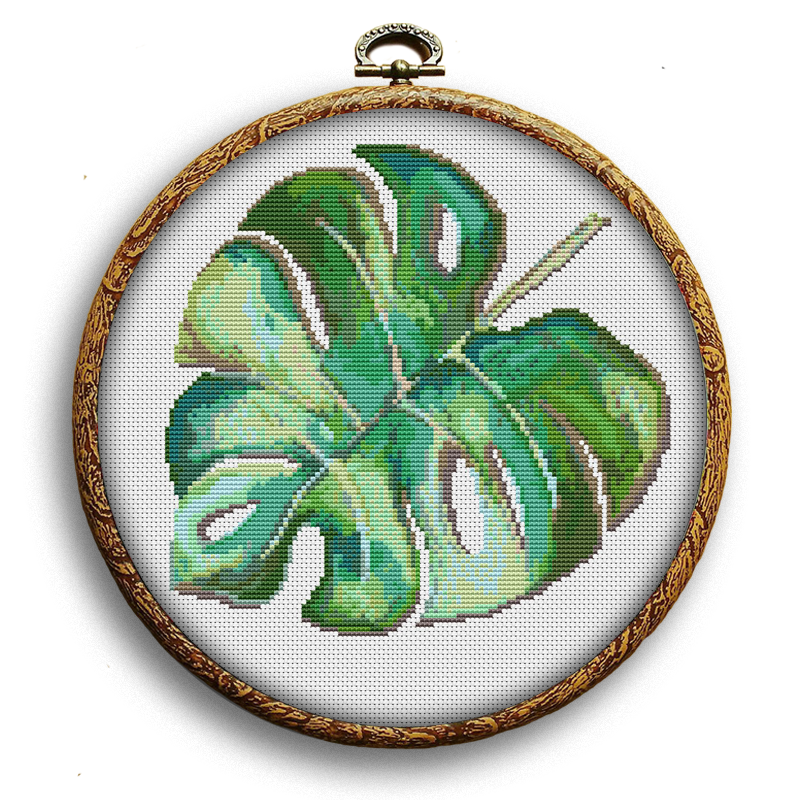Realistic tropical leaf cross-stitch pattern by Happyxcraft