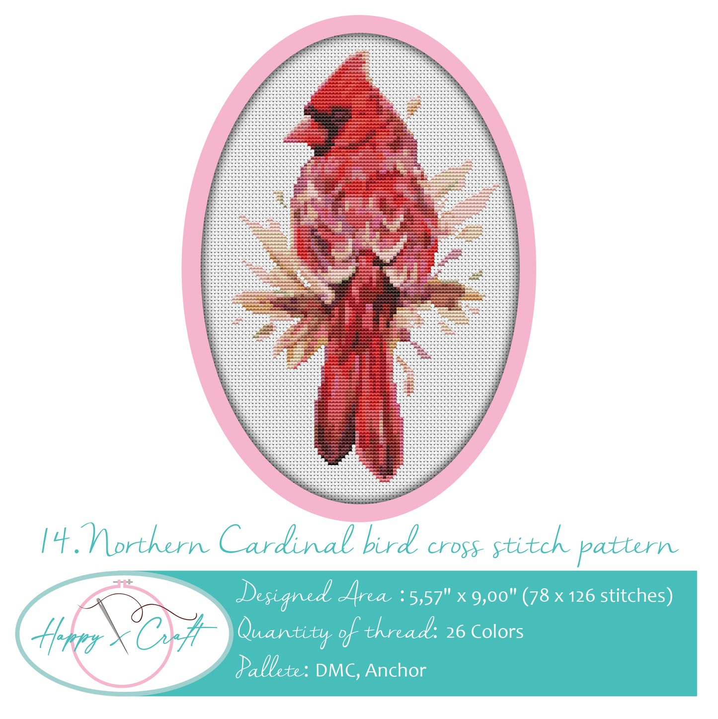 Northern Cardinal Bird Cross Stitch Pattern PDF Download