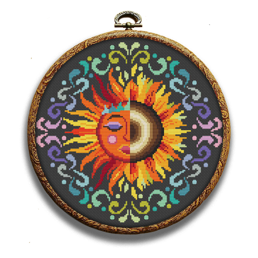 Sunflower and sun cross-stitch pattern by Happy x craft