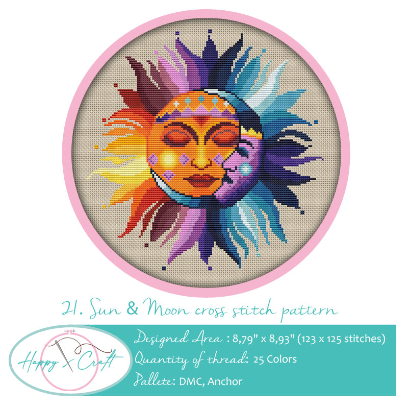 Sun and moon cross stitch pattern