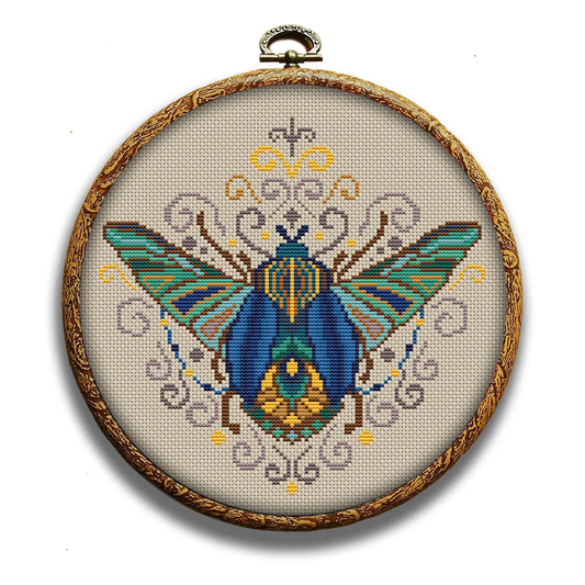 Colorful June bug cross-stitch pattern by Happy x craft