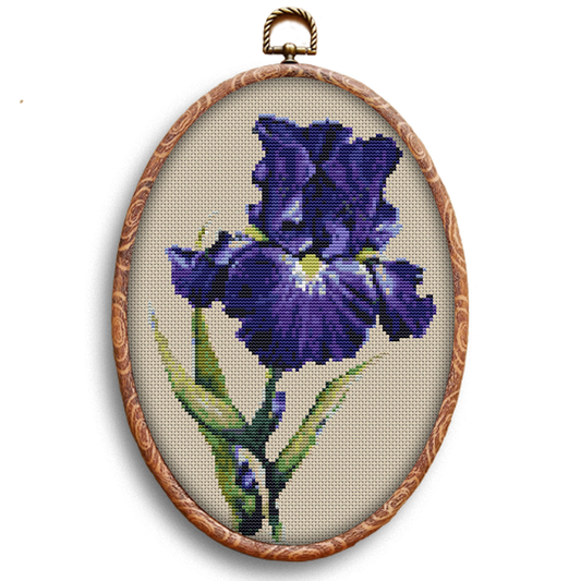 Purple blue iris cross-stitch pattern by Happy x craft