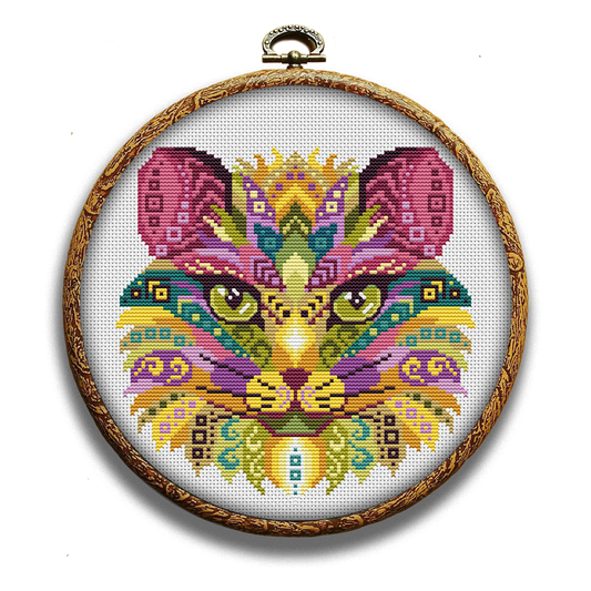 Colorful cat cross-stitch pattern by Happy x craft