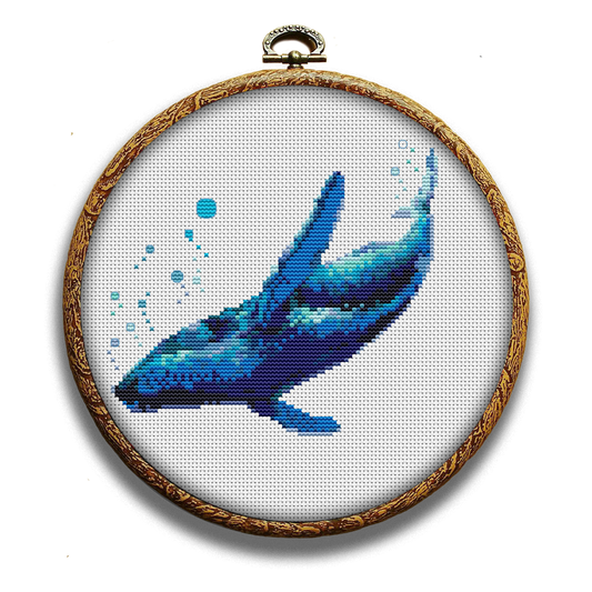 Realistic blue whale cross-stitch pattern by Happy x craft