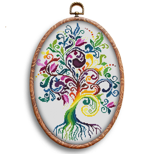 Colorful Tree of Life Counted Cross Stitch Kit Set
