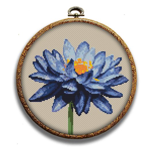 Blue lotus cross-stitch pattern by Happy x craft.