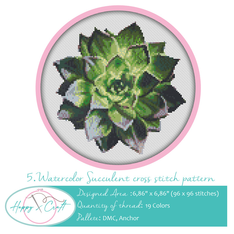 Watercolor Succulent Cross Stitch Pattern PDF Download
