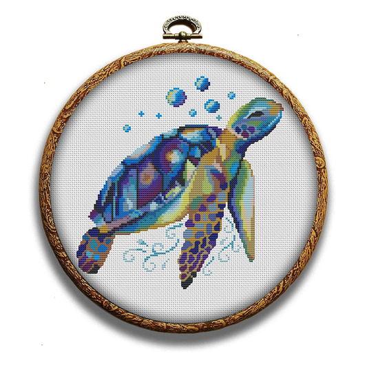 Colorful sea turtle cross-stitch kit