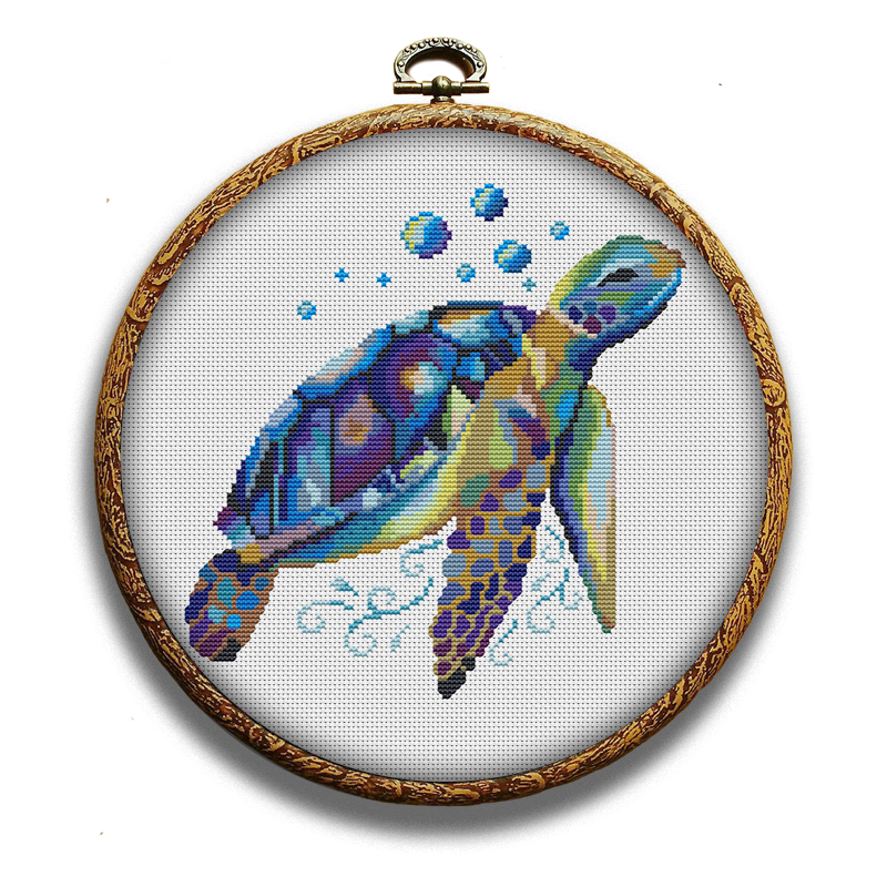 Colorful sea turtle cross-stitch pattern by Happy x craft