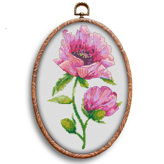 Pink Poppies cross-stitch pattern by Happy x craft