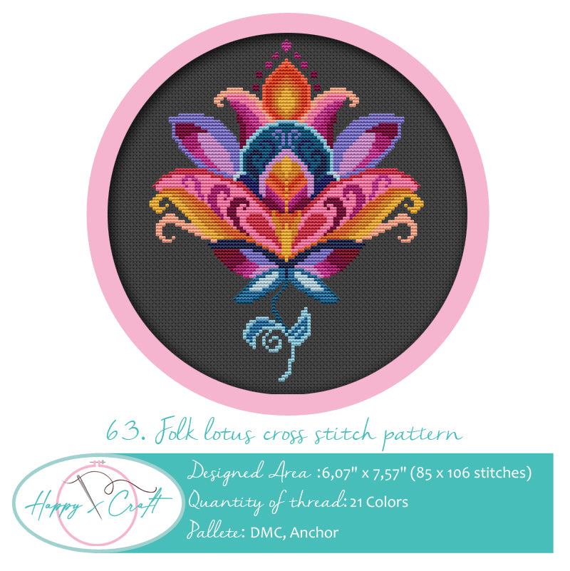 Folk Lotus Flower Counted Cross Stitch Kit Set