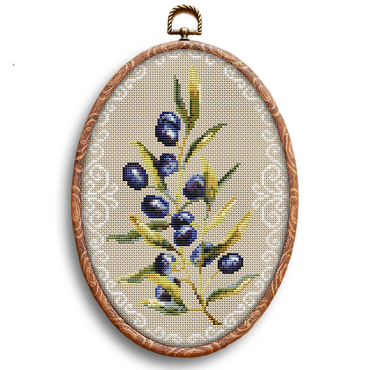 Olive sprig cross-stitch pattern by Happy x craft