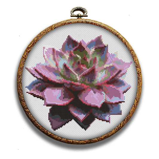 Purple succulent cross-stitch pattern by Happy x craft