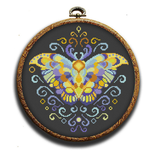 Purple Moth cross-stitch pattern by Happy x craft
