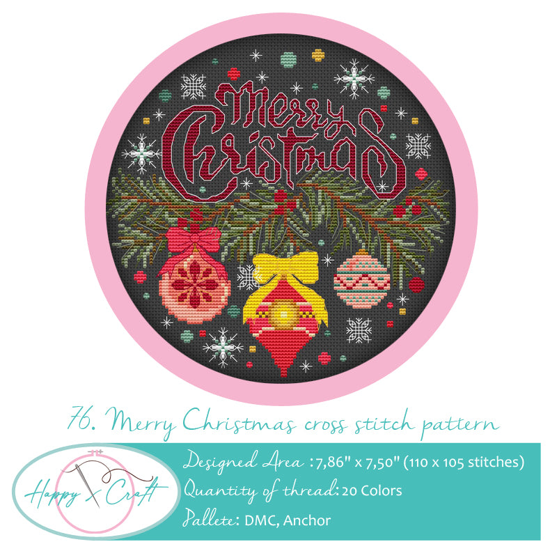 Merry Christmas Cross Stitch Pattern PDF Download