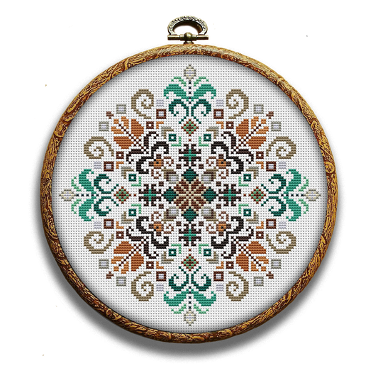 Turquoise folk ornaments cross-stitch pattern by Happy x craft