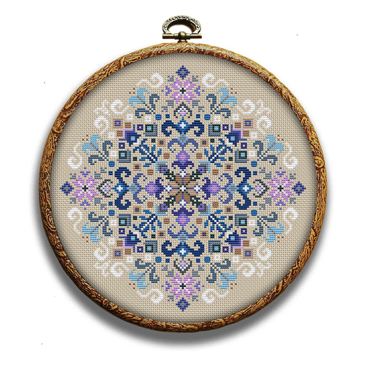Blue folk ornaments cross-stitch pattern by Happy x craft