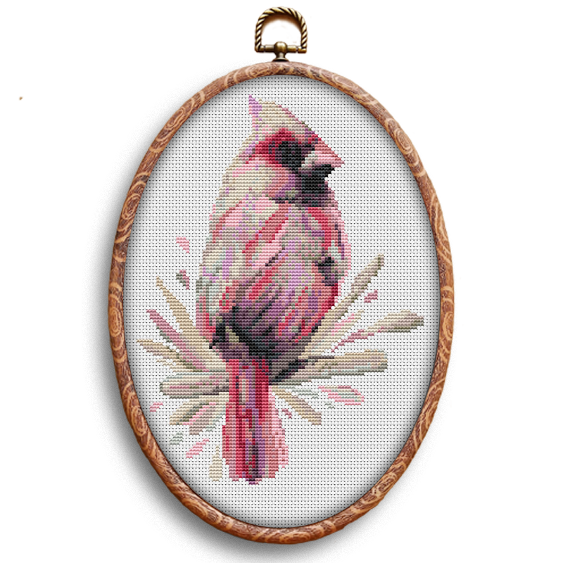 Female Cardinal Bird cross-stitch pattern by Happy x craft