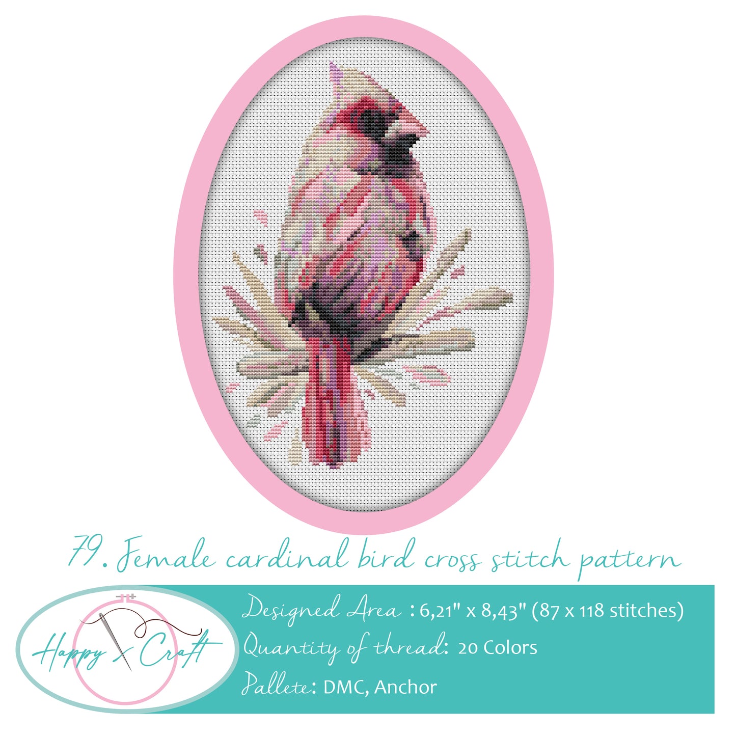 Female Cardinal Bird Cross Stitch Pattern