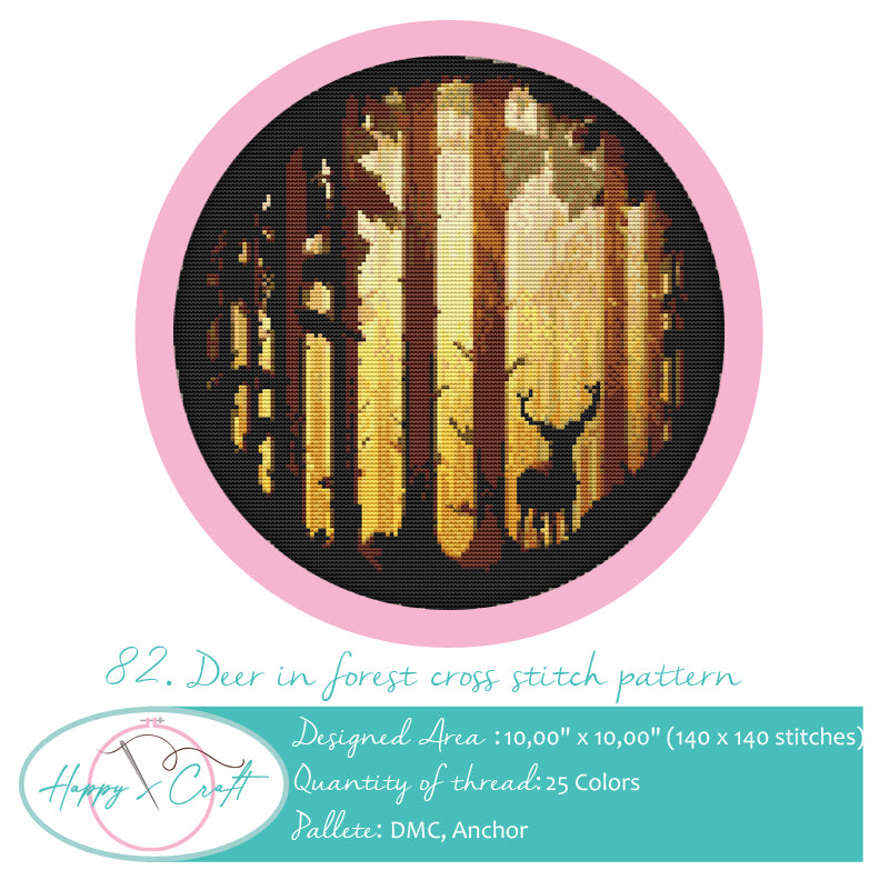 Deer in Forest Cross Stitch Pattern PDF Download
