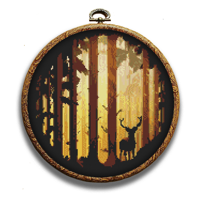 Deer in forest cross-stitch pattern by Happy x craft