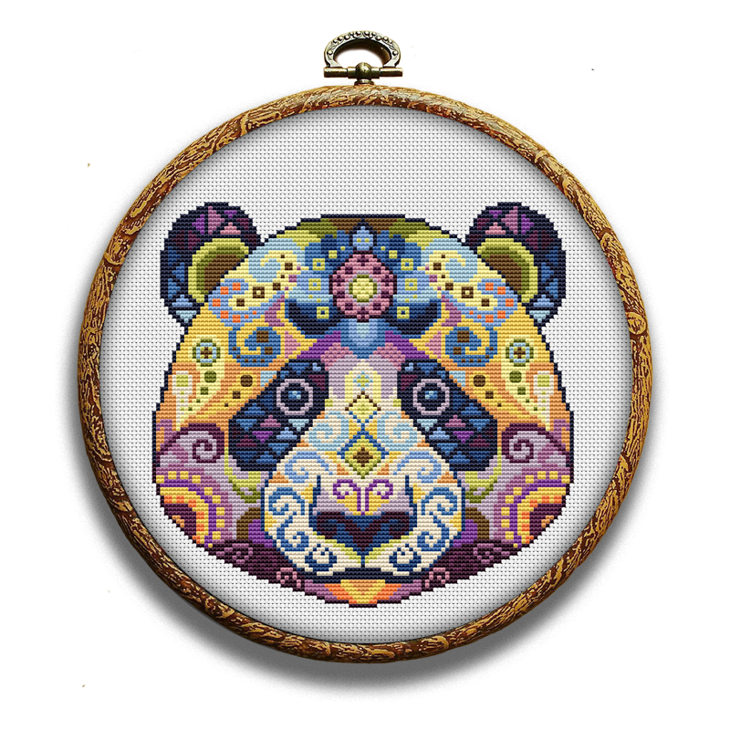 Colorful panda cross-stitch pattern by Happy x craft