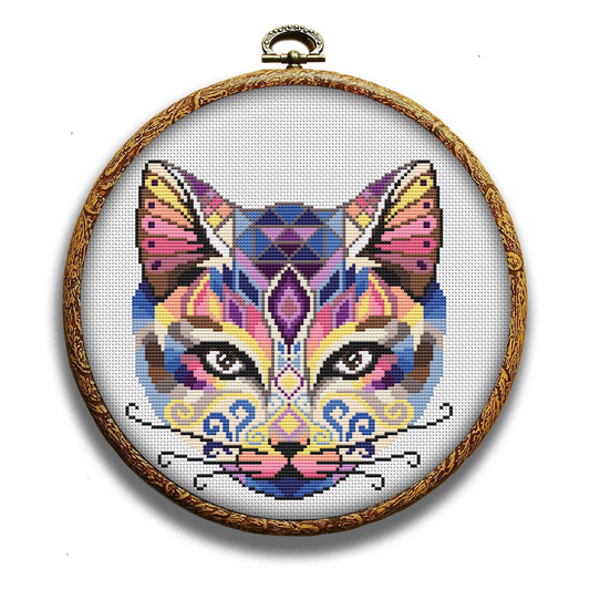 Colorful swirl cat cross-stitch kit by Happy x craft