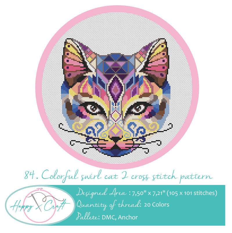 Modern Cat Swirl Cross Stitch Pattern PDF Download